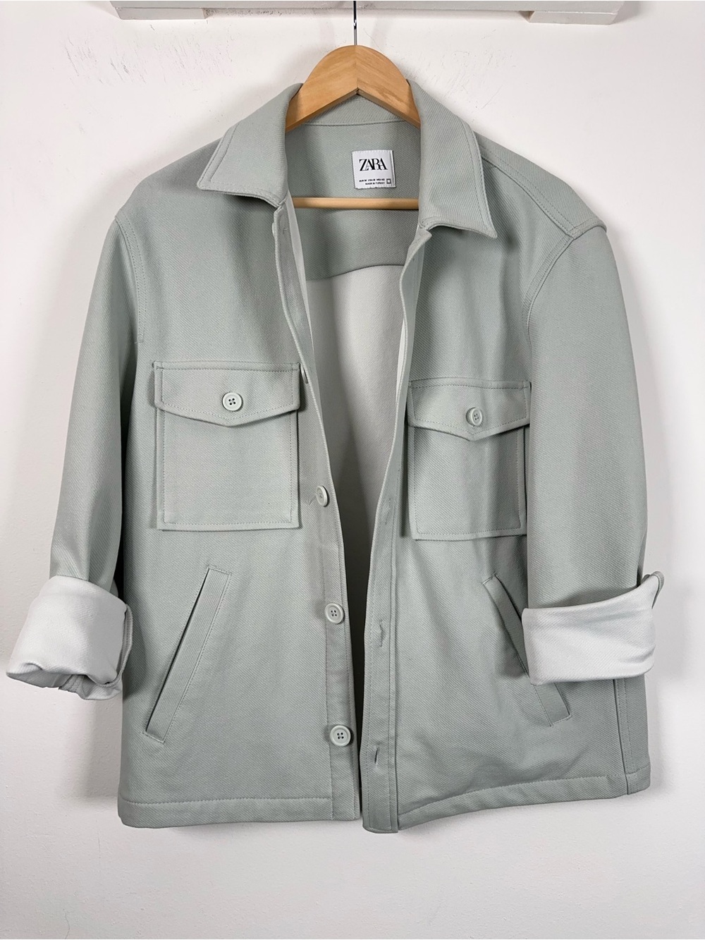 Zara Sage Utility Jacket Button Front Shacket Unisex Size M